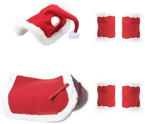 Weihnachtskostüm | Weihnachtskostüm Zubehör für | stehend Wraps Weihnachtsmann Pferdemütze Sattelunterlage Protektoren Reitsport Dekoration für Weihnachten