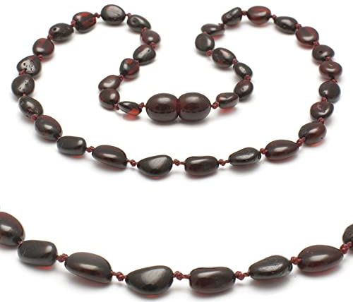 Bernsteinkette, Bernstein Kette & Surfkette für Damen & Herren, Ostsee Schmuck, Bernstein Schmuck als Geschenk, Natürliche Schutzstein 100% echter Stein, Glücksbringer (KIRSCHE, 37 CM)