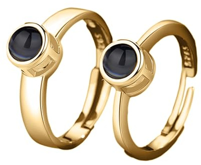 GROBTE Anello Personalizzato Di Proiezione Di Foto 2PCS Anello Di Coppia Anello Aperto Personalizzato Di Foto Regalo Regolabile per Le Donne Uomini Fidanzato Ragazza