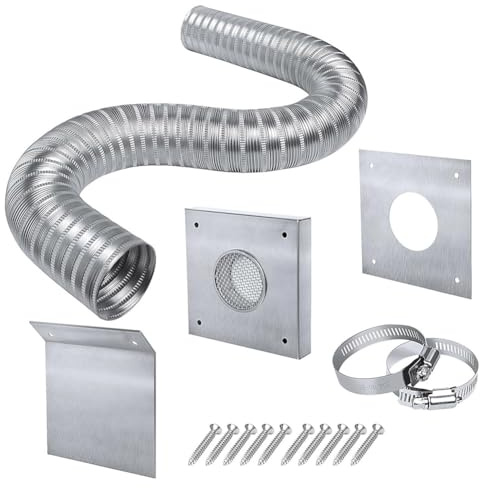 Booso Kit de Entrada de Aire Fresco para Estufa de Pellets, 2 X 60 Pulgadas, Kit de Aire Frío Exterior para Estufa de Pellets, Tubo de Ventilación Flexible de Aluminio para Estufa