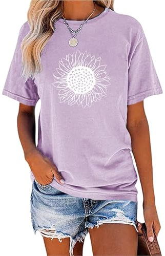 Cicy Bell Maglietta da donna a maniche corte con girasoli, vintage, con grafica, girocollo, estivo, casual, top