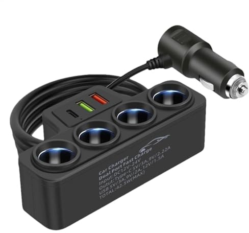 Chargeur de voiture USB multiport - Adaptateur de chargeur USB C multiport avec port QC 3.0 de 30 W, adaptateur de voiture multi-prise, rallonge de port de charge de véhicule, rallonge p
