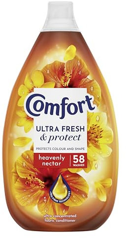 Comfort Ultra Fresh & Protect Heavenly Nectar Fabric Conditioner softener with Pro-Fibre Technology Protects Colour and Shape 58 washes (870 ml)