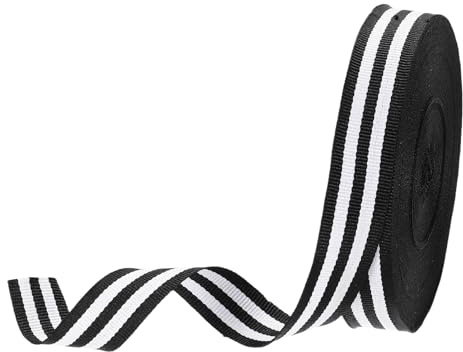 PATIKIL 3/4 tum svartvitt randigt grosgrainband, 25 Yard polyestertyg randigt hantverk band dubbelvänd design för rosett presentförpackning gör-det-själv juldekorationer