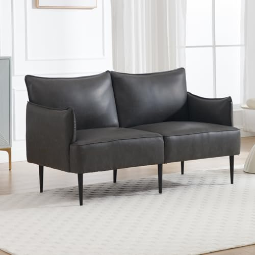 DAYALANE 2 Sitzer Sofa, Sektionssofa Couch Polstersofa Bettsofa Loungesofa mit Metallbeinen aus PU Kunstleder, für Wohnzimmer Schlafzimmer Büro Lounge, Grau