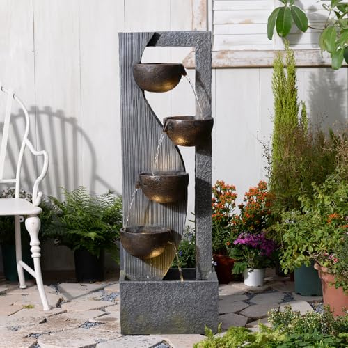 Sunlinua Outdoor Waterfall Fountain 5 Tier Tall Design 125CM Water Fountain with LED Lights and Pump Decorative Water Feature for Garden Patio Backyard