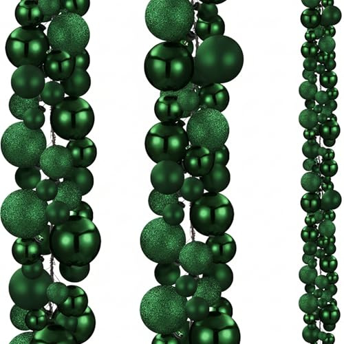 Yuxung 2 Pcs Christmas Ball Garland 6 ft Ball Ornaments Christmas Bulb Garland Xmas Tree Bauble Decorations for Party Supplies Indoor Outdoor Home Office Decoration Accessories(Dark Green)