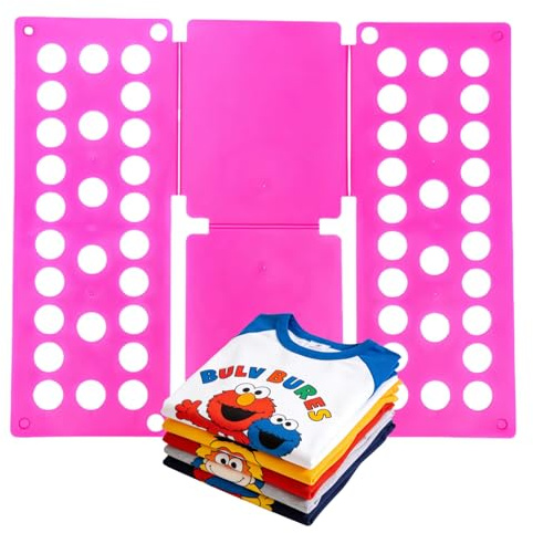 Toddler Shirt Folding Board (Ages 1–7) – Build Independence & Fine Motor Skills, Mini Kids Clothes Folding Board & Shirt Folder, Portable Laundry Organizer for Small Sizes (Magenta)