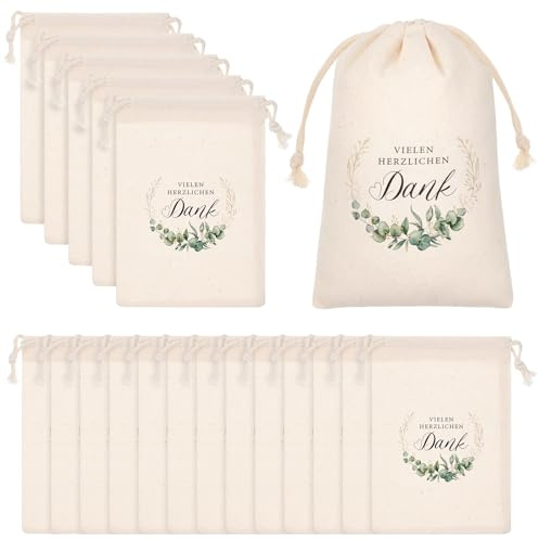 Xuniea 20 Stück Danke Beutel Vielen Herzlichen Danke Gastgeschenke Geschenktüten für Taufe Hochzeit Geburtstag Geschenkbeutel Geschenktasche Stoffbeutel mit Kordelzug