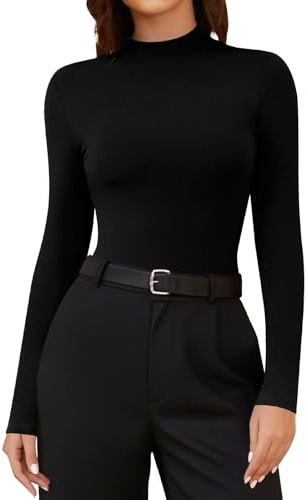 SHAPERIN Mock Turtle Neck Tops for Women Long Sleeve High Neck T-Shirt Blouse Baselayer Undershirt, Black, S