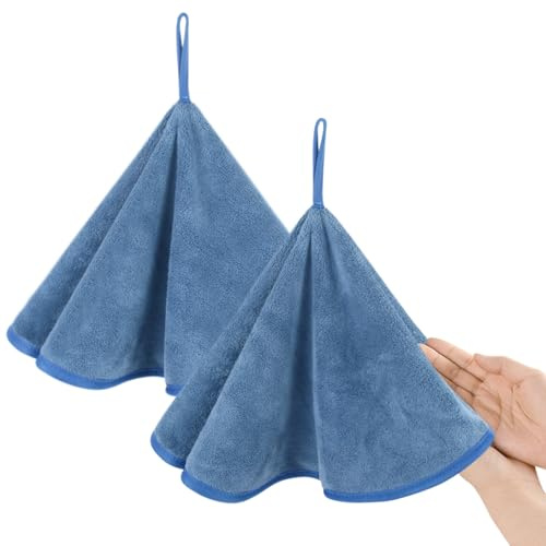 VIVOTE 2 Pack Microfibre Hand Towels Set Round Towel with Lanyard Design