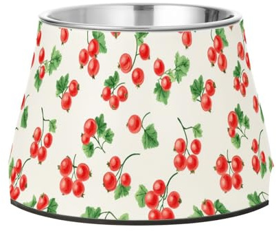 Simpatico ribes rosso frutta bianco animali domestici ciotole con supporto in acciaio inox gatti ciotole cibo per cani di piccola taglia Whisker Friendly