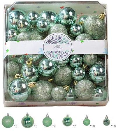 Weihnachtskugeln 44-Teiliges Set, Weihnachtskugeln Kunststoff, Glitzernde, Matte & Glänzende Baumkugeln, Weihnachtsbaumkugeln Für Weihnachtsdeko Außen Innen (Grün)