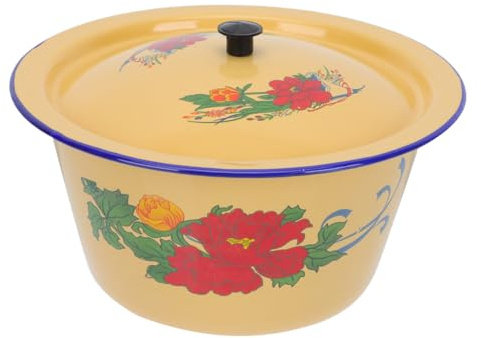 SAFIGLE Ciotola in Smalto Vintage con Coperchio, Resistente e Pratica per Conservare Cibo, Design Retrò Semplice per Uso in Cucina