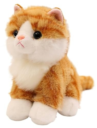 KUKUShining Katze Kuscheltier, Niedliches Stofftier Plüsch Kätzchen Kissen Weiches Kawaii Plüschtier Zimmer Deko Geschenk Zum Kuscheln(Orange)