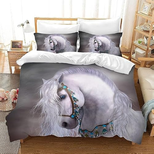 CXYXHW Horse Bedding Duvet Cover Set,Animal Horse Print Soft Microfiber Bedroom Duvet Set Bedding Set with 2 Pillowcase,for Teens and Adults. (H3, Single)