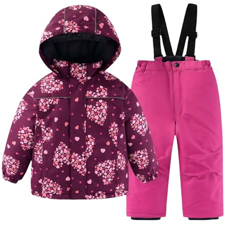 LOSVIP Combinaison de neige pour enfants garçons et filles avec capuche, imperméable, imprimés épais, combinaison de ski, deux pièces, veste de ski, pantalon de ski, Rose, 8-9 ans
