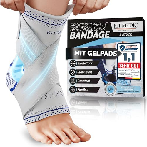 FIT MEDIC® Premium Sprunggelenkbandage mit Gel-Pad | Medizinische Fußbandage stützend & einstellbar | Unisex Knöchel-bandage für Sprunggelenk Sport&Alltag Achillessehne Knöchelschutz gegen Überlastung