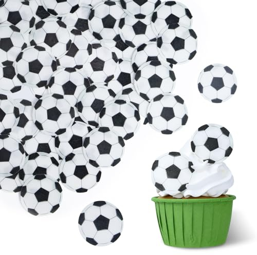 105 x Edible Football Cake Decorations, Wafer Paper Football Edible Cupcake Toppers for Sports Theme Baby Shower Kids Birthday Party Cake Decorations Supplies