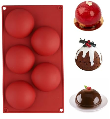EUREKORA Schokoladenform Halbkugel Große Halbkugel-Silikonform mit 5 Hohlräumen Kugel Kuchenform Rund 8cm BPA-Frei Wiederverwendbare für Schokolade Kuchen Gelee Pudding Eis Seife & DIY