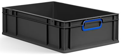 aidB Eurobox NextGen 2.0 Cycle - 600x400x170mm – 34L Aufbewahrungsbox aus recyceltem Material - Stapelbare Lagerbox in Anthrazit – geschlossene Griffe - Industriequalität - inkl. ColorClips in Blau