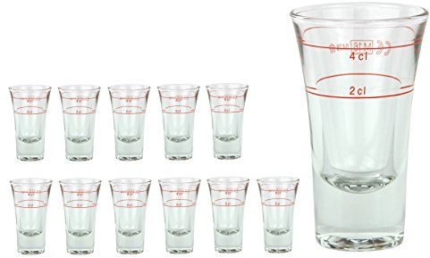 Van Well 12er Set Schnapsglas DUBLINO mit Eichstrich, 2 cl + 4 cl in Einem, doppelt-geeichtes Spirituosenglas mit Füllstrich, Double Shot Glas, Stamper, hochglänzendes Markenglas, glasklar