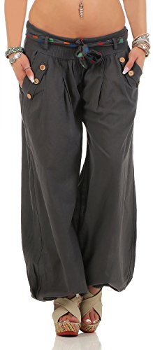 Malito Pantaloni alla Zuava Classico Design Boyfriend Aladin Harem Pantaloni Sbuffo Pantaloni Pump Baggy Yoga 3417 Donna Taglia Unica (Grigio Scuro)