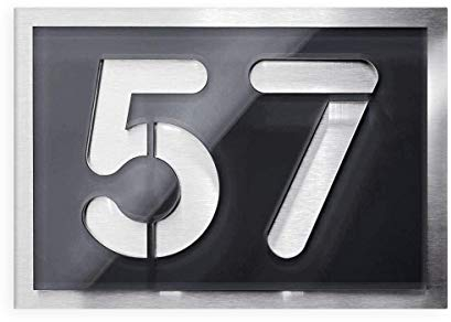 Metzler Hausnummer in Anthrazit RAL 7016 - Aus V2A Edelstahl - Anthrazit RAL 7016 Hochglanz - Größe: 21,5 x 15 cm