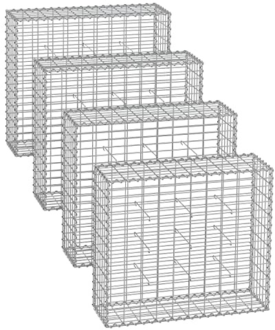 Songmics Gabionkorgar, metallstenkorgar med 5 x 10 cm maskstorlek för väggstenar, förzinkade, stenabionmur, 100 x 90 x 30 cm, set om 4, silver, GGB493V1