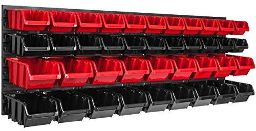 Lagersystem vägghylla 1152 x 390 mm, 40 st. Box, stapelbara lådor, sorteringshylla, visningslådor, extra starka väggplattor, utbyggbar hylla, verkstadshylla, förvaringshylla, verkstadshylla,