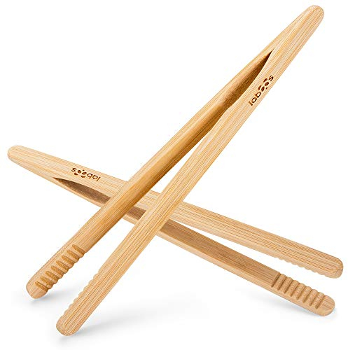 Reusable Classic Bamboo Toast Tongs - Wood Cooking Tong,Ideal for Toaster,Fruits, Bread & Pickles, Kitchen Utensil For Cheese Bacon Muffin Fruits Bread - 8 Long | Set of 2