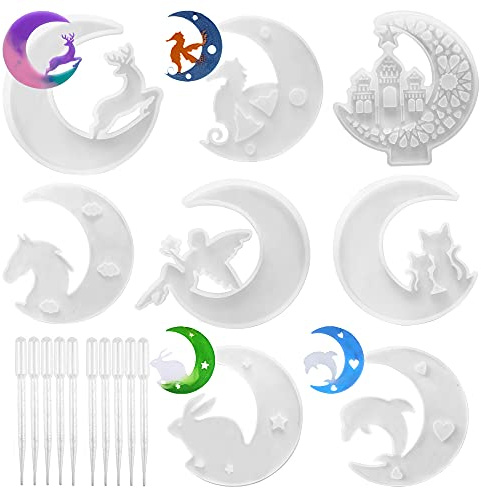 NA Woohome 18 stampi in silicone per colata in resina, 8 stampi in silicone a forma di luna, in resina epossidica, kit per fai da te, collana, portachiavi, gioielli, decorazioni fai da te