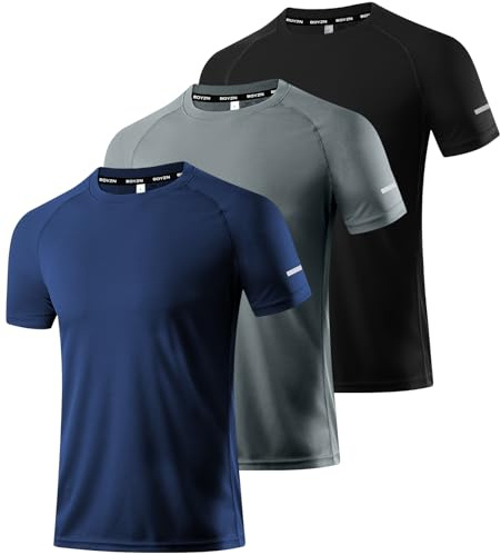 3er Pack Herren Sport T-Shirt Kurzarm Rundhals Atmungsaktiv Schnelltrocknendes Funktionsshirt Laufshirt Fitnessshirt Trainingsshirt für Running Workout Bodybuilding Black/Navy/Dark Grey-3P04-2XL