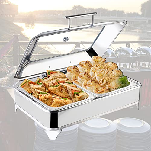 JTYDFG Calentador de Buffet Electrico Chafing Dish Acero Inoxidable, Calentador de Comida Comercial con Tapa Visible para Mesa Buffet, Temperatura Ajustable, 9L, 400 W