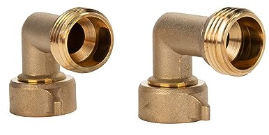 Camco 90-Degree Hose Elbow For RVs — Solid Brass Construction— Certified Lead-Free — Features Convenient Easy Grip Connector — For RV Water Hoses, Residential Outdoor Faucets, & More — 2-Pack (22507)