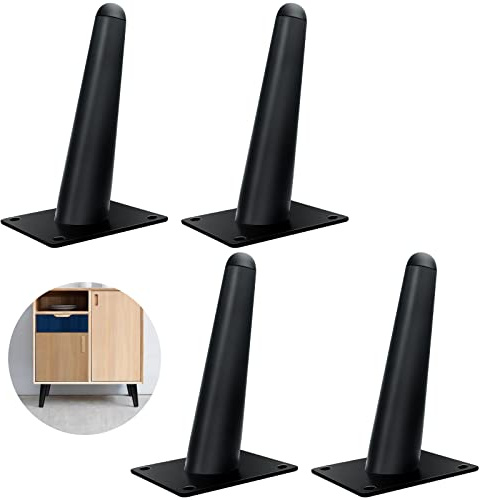 Furniture Legs, 10cm Oblique Metal Table Legs Black Tapered Modern Sofa Legs Set of 4 Mid Century Heavy Duty Steel Cabinet Bed Legs Support Replacement for Coffee Table Desk Dresser DIY Furniture Feet
