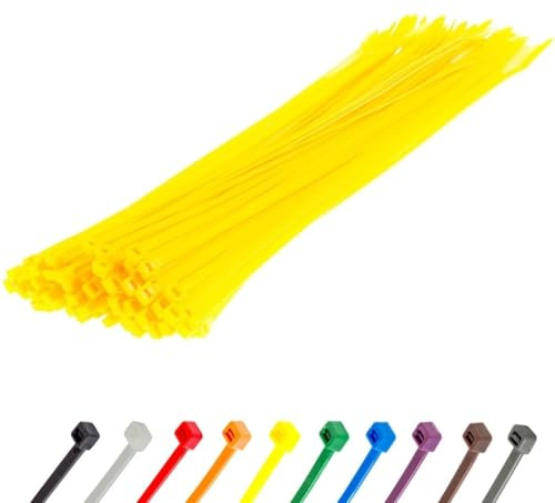Gocableties Yellow Cable Ties, 300mm x 3.6mm, Pack of 100, 12” Premium Nylon Zip Ties, Multi-Purpose Plastic Tie Wraps, Secure Self-Locking Mechanism, for Home, Garden, Office and DIY