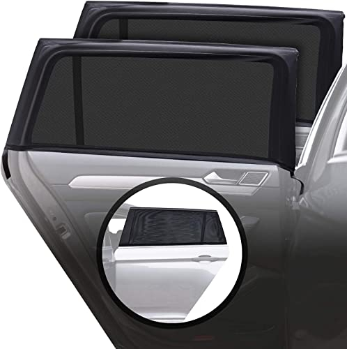 Caramaz - Tendine parasole auto bambini, con protezione dai raggi UV, copertura senza interruzioni, Calza parasole auto, con stampa amorevole, Set di 2, Taglia L (X-Large, NeroXL)