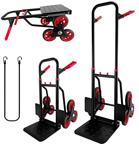 Stair Climber Hand Truck Dolly, Heavy Duty 440 Lb Capacity Trolley Cart with Telescoping Handle and Rubber Wheels 6 Rubber Wheels and Rope for Moving Logistics Warehouse