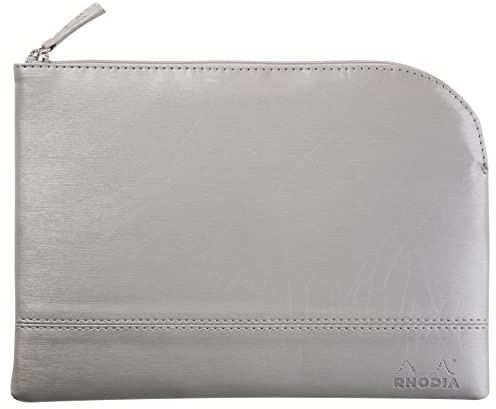 Rhodia 116621C - Rhodiarama pochette zippé en simili cuir italien - taille M (16x22 cm) ARGENT