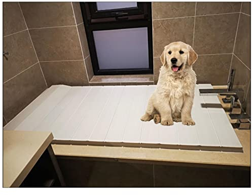 Badewannenabdeckung Faltbar PVC Badabdeckung Badewannenabdeckung, 0,6cm Dicke Plastik Badewanne Staubschutz, Wasserdicht Badewannenablage Caddy Tablett, Breite 66/70/75/80cm 360 Grad umkehrbar ( Color