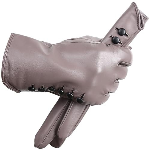 Wvapzxx Damen-Handschuhe Aus Schaffell, Winter-Fleece, Kurze Lederhandschuhe Mit Touchscreen Zum Fahren