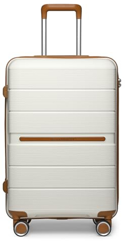 British Traveller Reisekoffer Groß Koffer Trolleys Groß Hartschalenkoffer 100% PP Handgepäck Koffer mit 8 Spinnerräder Rollkoffer 76 * 49.2 * 31cm Suitcase TSA-Schloss Beige