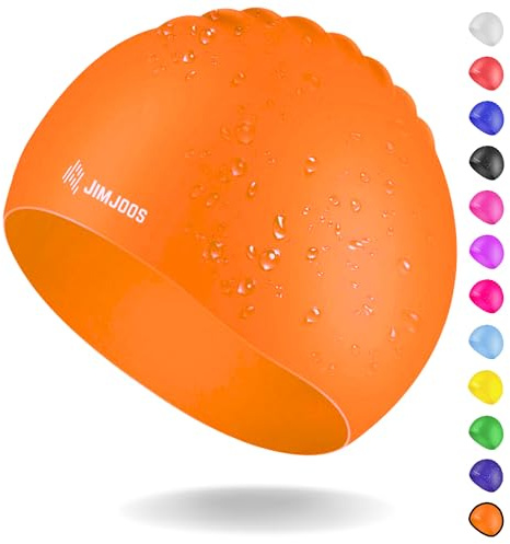 JIMJOOS Vattentät badmössa för barn – 100 % silikon hållbar och luktfri badmössa – töjbar, halkfri badmössa – badmössa i upp till 8 år med skyddande påse (ORANGE)