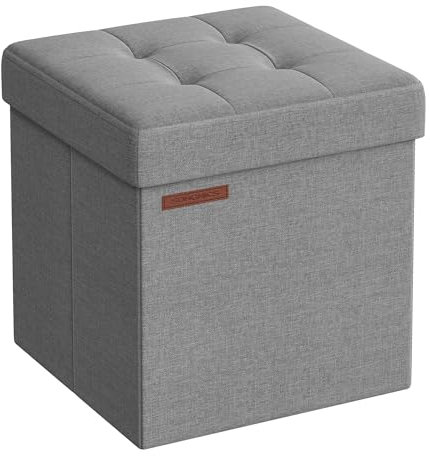 SONGMICS Puff Almacenaje 38 cm, Baúl de Almacenaje, Taburete Reposapiés, Gris Ceniza LSF27G12