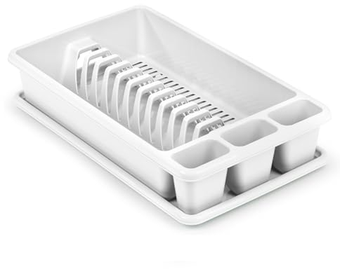 CABLEPELADO Escurreplato de plastico, Escurridor de Platos, Escurridor Fregadero 2 módulos, con Bandeja Anti-Goteo, Plástico, 45 cm de Ancho x 26.5 cm de Fondo x 9 cm de Altura, Blanco Crudo
