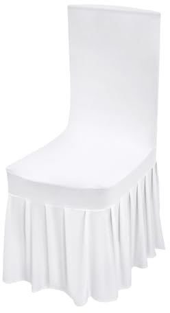 Stuhlhussen, 20 Stück Stuhlhussen für Esszimmerstühle, Hussen für Stühle mit Rock, Verdicken Stretch Sesselhusse, Universeller Esszimmerstuhl-Schonbezug für Hochzeit, Bankett und Party (Weiß)