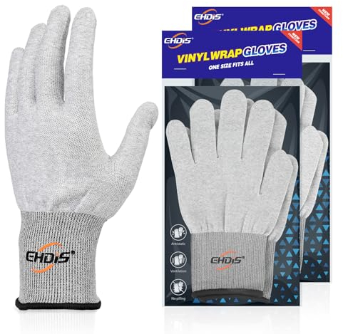 EHDIS 2 Paar Microfaser Handschuhe, Car Wrapping Verklebe-Handschuhe, nahtlos & fusselfrei, Weiß Arbeitshandschuhe für Montage, Car Wrap Folierung Vollverklebung, Fensterfolie, Grau