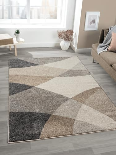Mia's Teppiche «Mosaix - Alfombra Moderna de Pelo Corto Poeta para salón y Dormitorio, con Corte de Contorno, patrón geométrico, a Cuadros, Color Beige, 160 x 220 cm