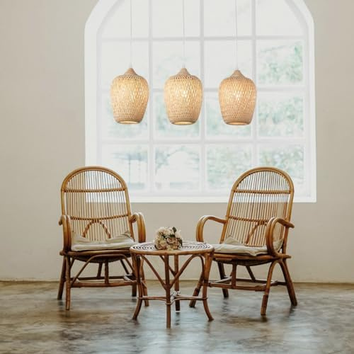 COOYO Vintage-Pendelleuchte natürlichen Bambus-Kronleuchter e27 Hängelampe höhenverstellbar handgeflochten rustikalen industriellen Stil Hängeleuchten Wohnzimmer Esszimmer Studie Cafe 3 Kopf Lampe
